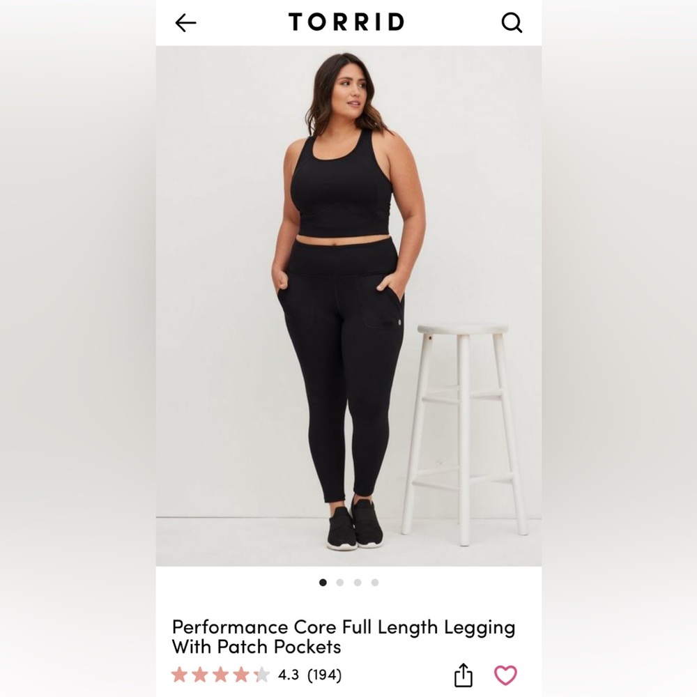 Torrid Black Performance Stretch Full Length Active Leggings with Patch Pockets